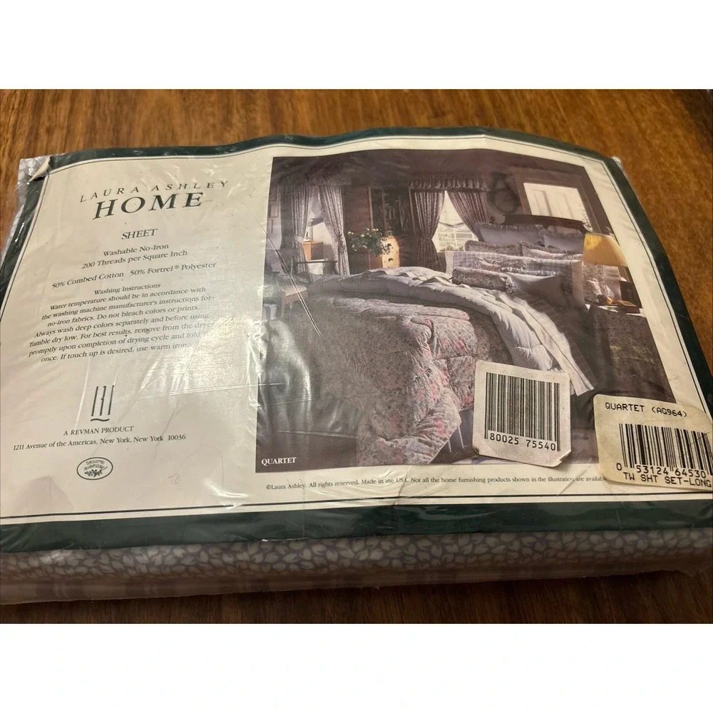 NWT Vintage Laura Ashley Extra Long 3 Piece Twin Sheet Set In Quartet